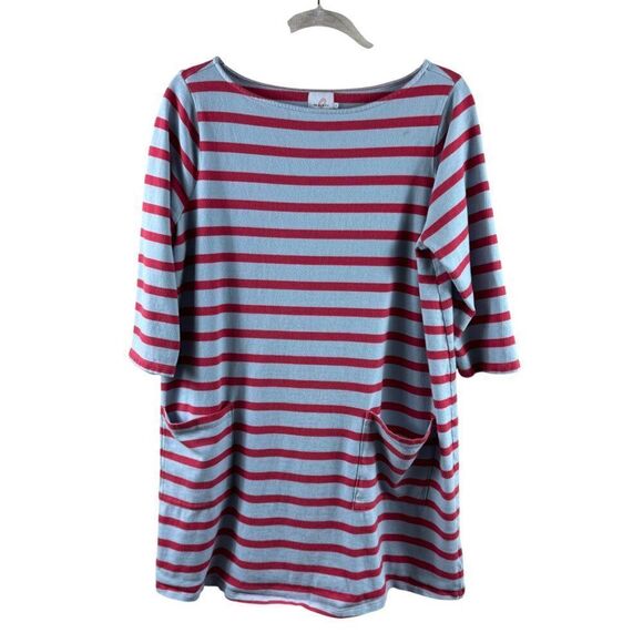 The Nines by Hatch Striped 3/4 Sleeve Maternity Tunic Top Medium Red Light Blue - Picture 1 of 7